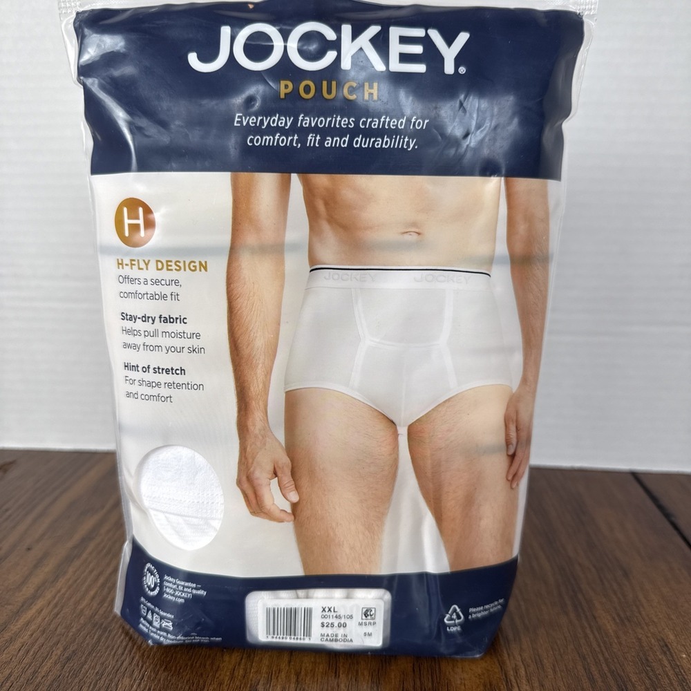 Jockey 3pk Briefs H-Fly Pouch Stay Dry‎ Fabric Cotton Stretch Size 2XL 44-46